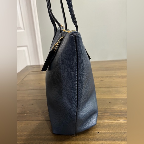 Coach Zip Top Tote in Denim Blue Cross Grain Leather w/ COA - Picture 3 of 9